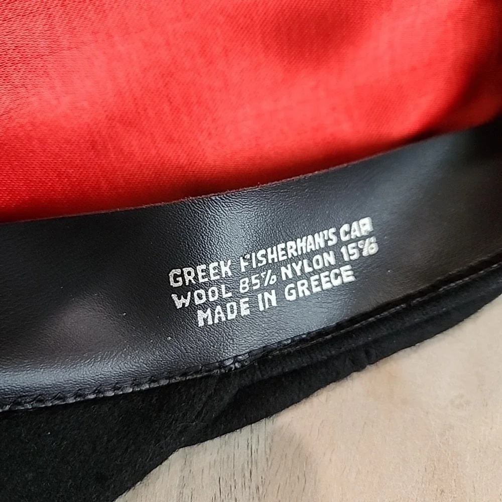 Vintage‎ RARE Aegean Greek Fishermans Captain Cap Black Wool Greece Costume Prop